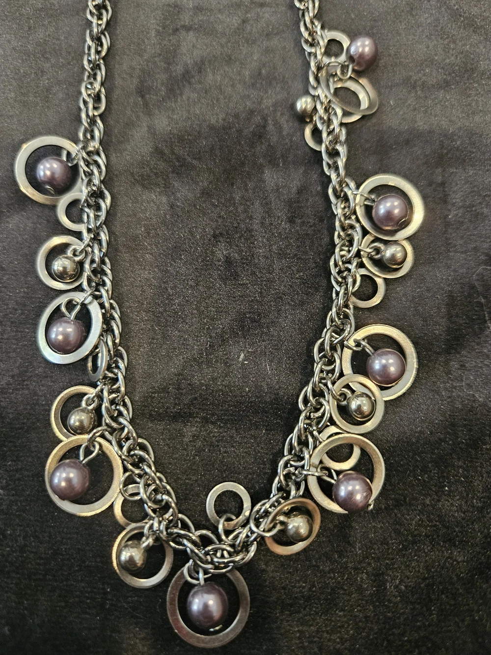 paparazzi Gunmetal Circle Necklace with Purple Pearls